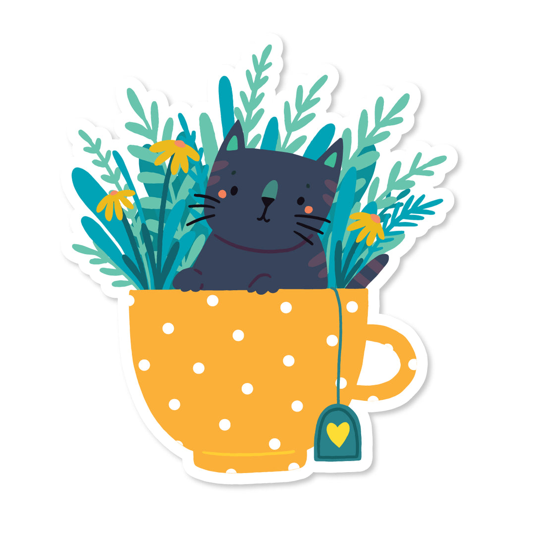 Teacup Cat Sticker - A Touch of Whimsy Designs