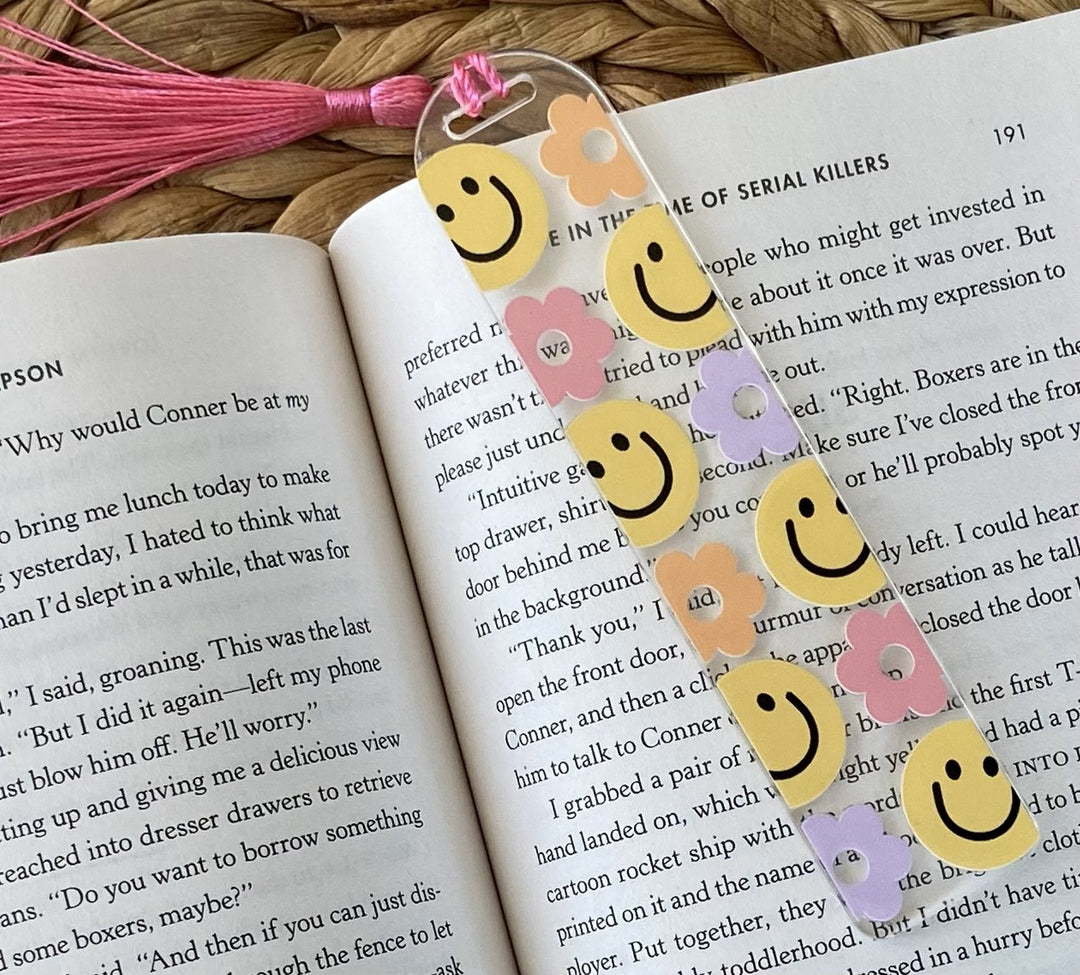 Floral Smiles Acrylic Bookmark - A Touch of Whimsy Designs