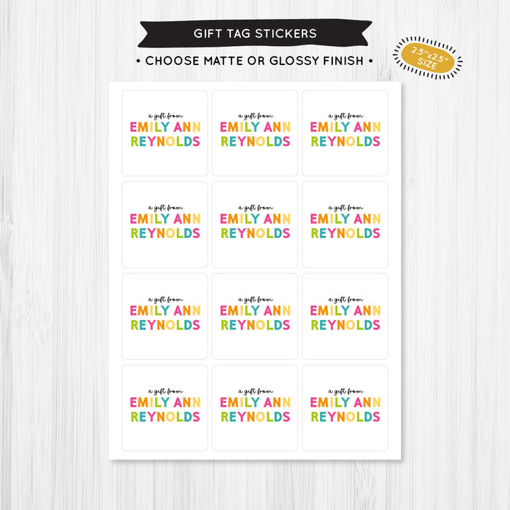 Cheerful Name Gift Tag Sticker - A Touch of Whimsy Designs