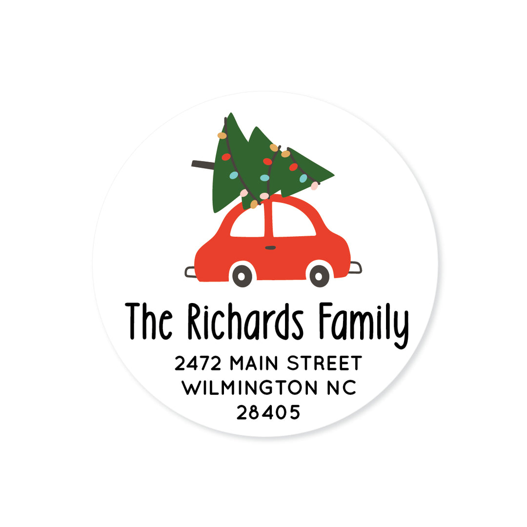 Christmas Tree Car Round Label - A Touch of Whimsy Designs
