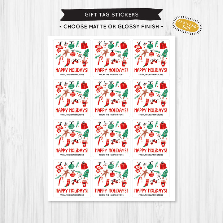 Holly Jolly Christmas Gift Tag Sticker - A Touch of Whimsy Designs