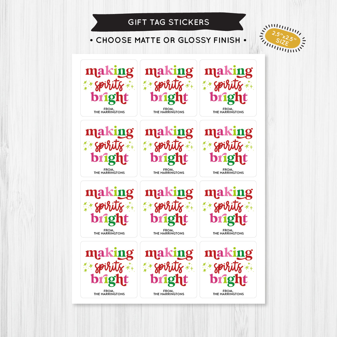 Making Spirits Bright Gift Tag Sticker - A Touch of Whimsy Designs