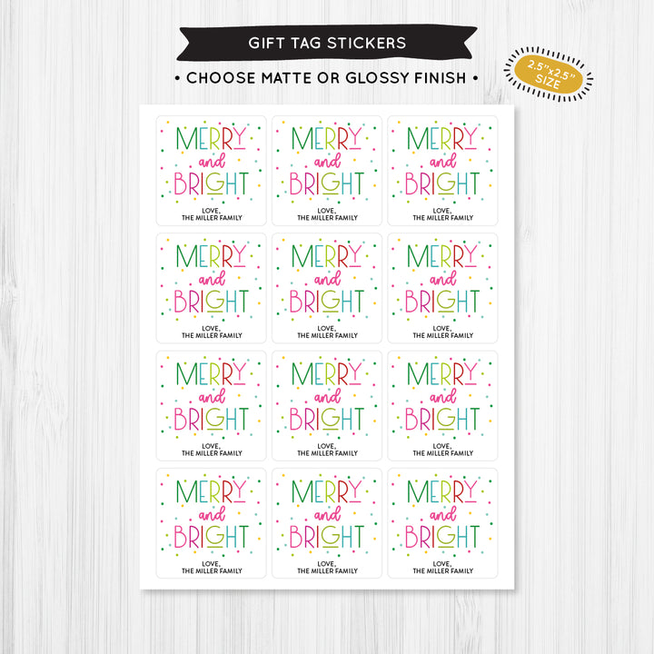 Merry & Bright Gift Tag Sticker - A Touch of Whimsy Designs