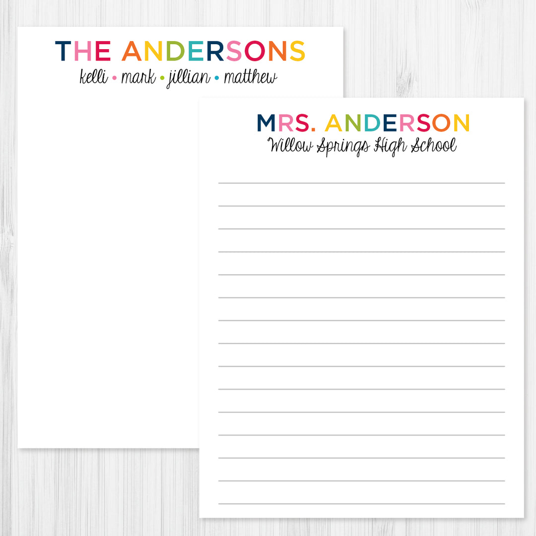 Colorful Family Notepad - A Touch of Whimsy Designs