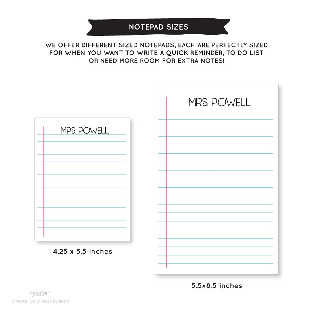 Notebook Paper Notepad - A Touch of Whimsy Designs