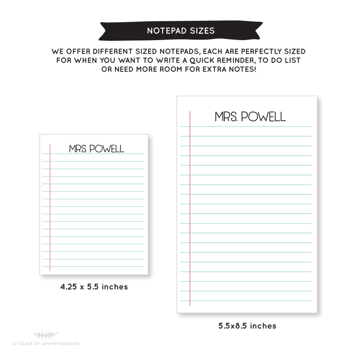 Notebook Paper Notepad - A Touch of Whimsy Designs