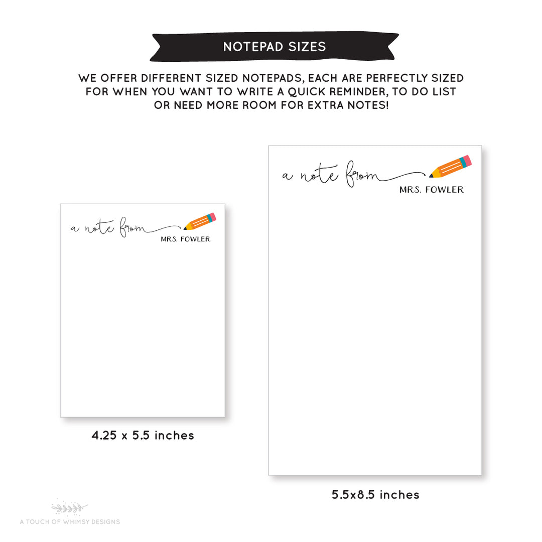 Pencil Note Notepad - A Touch of Whimsy Designs