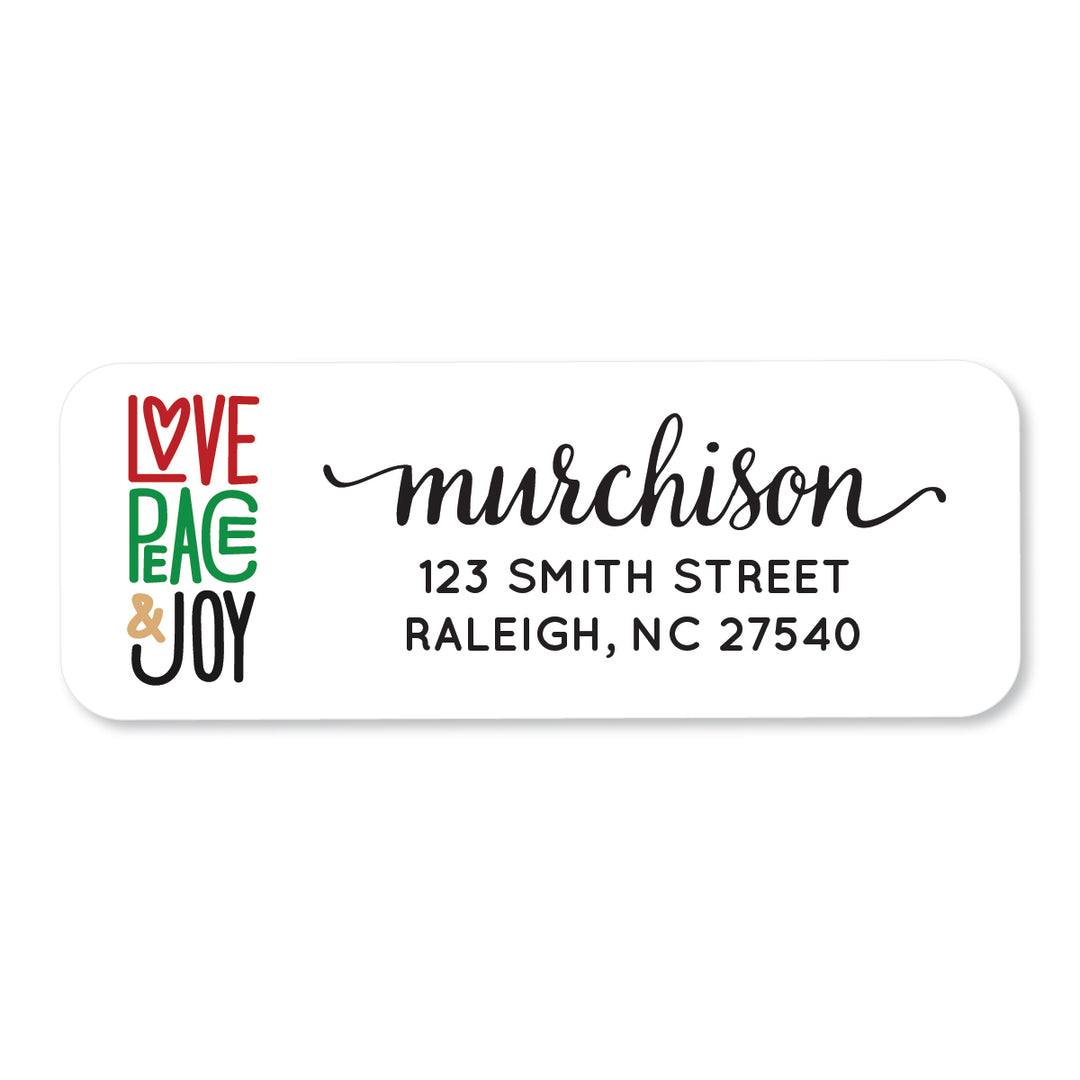 Love Peace Joy Address Label - A Touch of Whimsy Designs