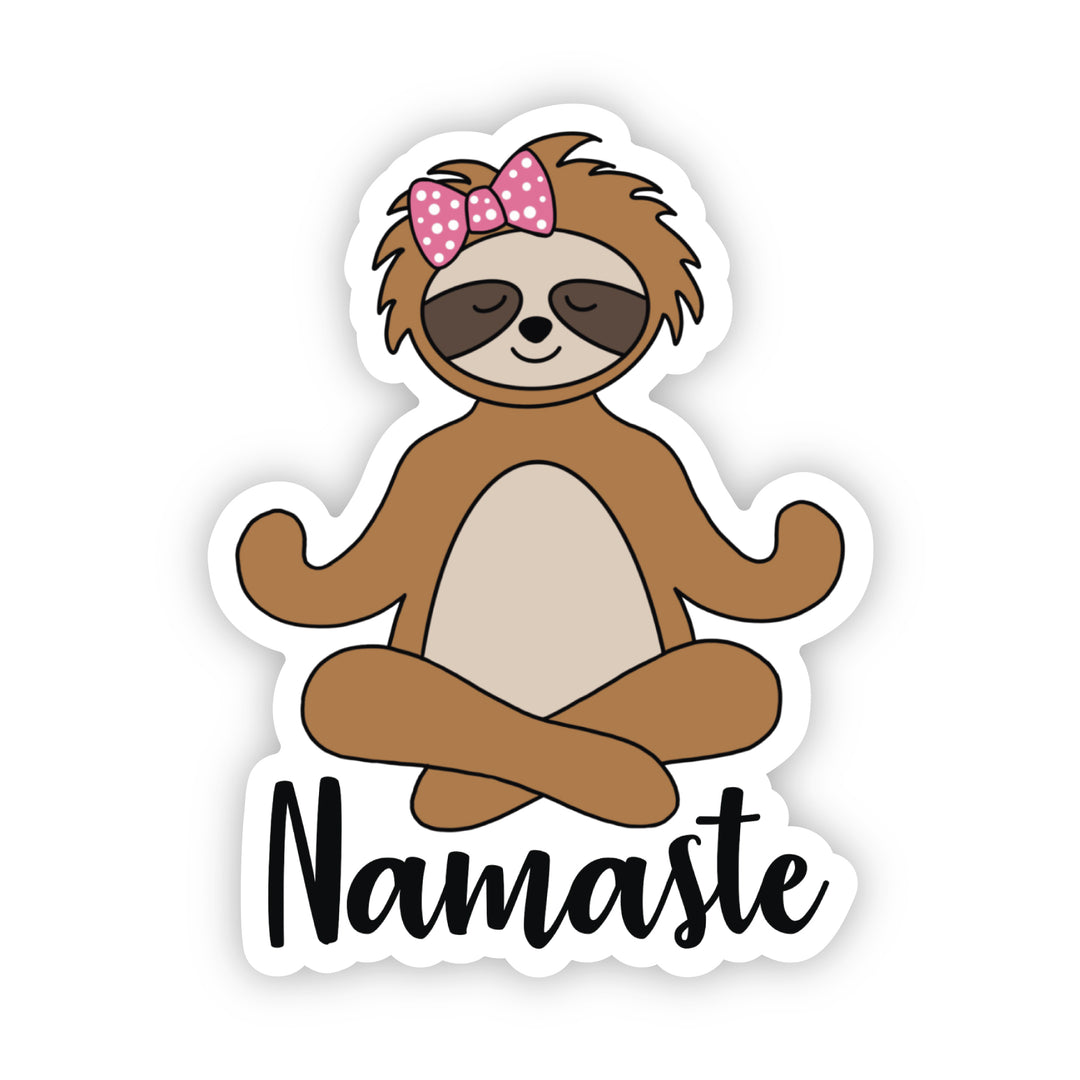 Namaste Sloth Pink Bow Sticker