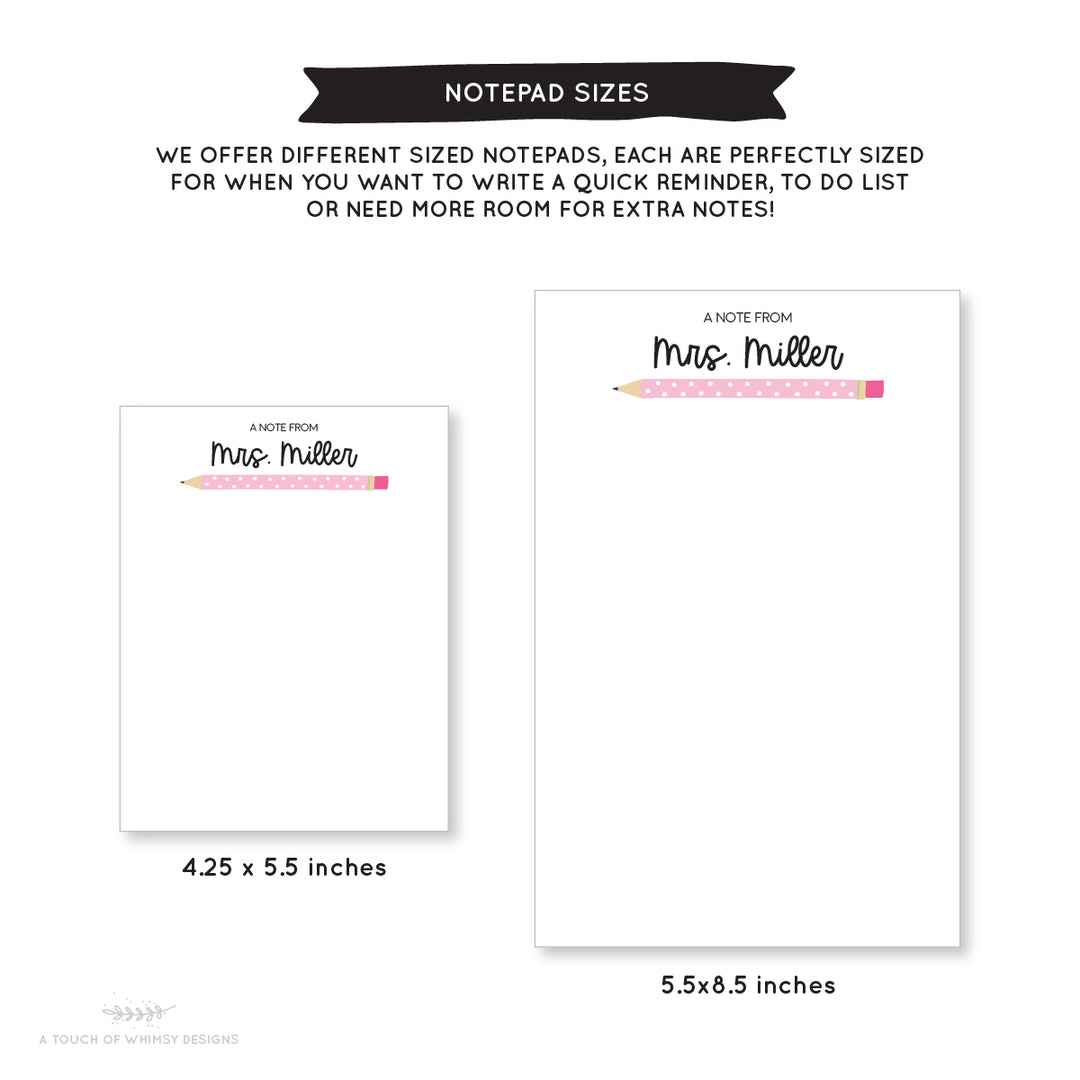 Teacher Pencil Notepad - A Touch of Whimsy Designs