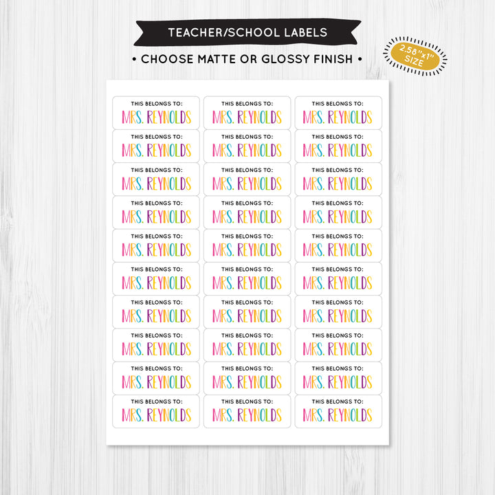 Colorful Name Teacher School Label - A Touch of Whimsy Designs