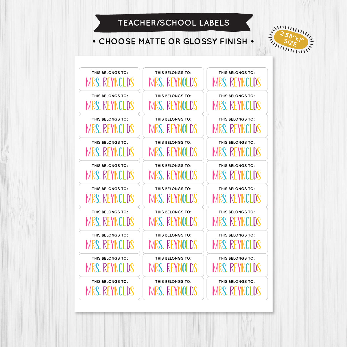 Colorful Name Teacher School Label – A Touch of Whimsy Designs