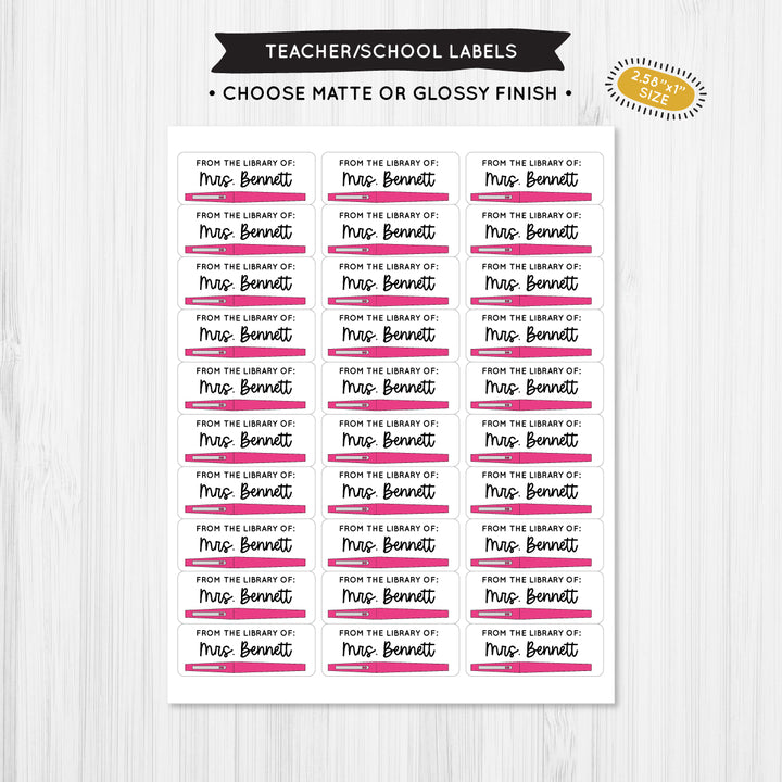 Flair Pen Pink Teacher School Label - A Touch of Whimsy Designs