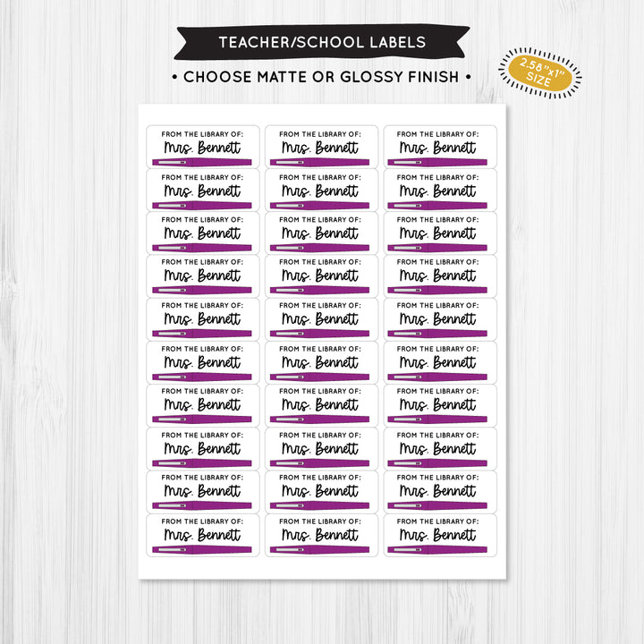 Flair Pen Purple Teacher School Label - A Touch of Whimsy Designs