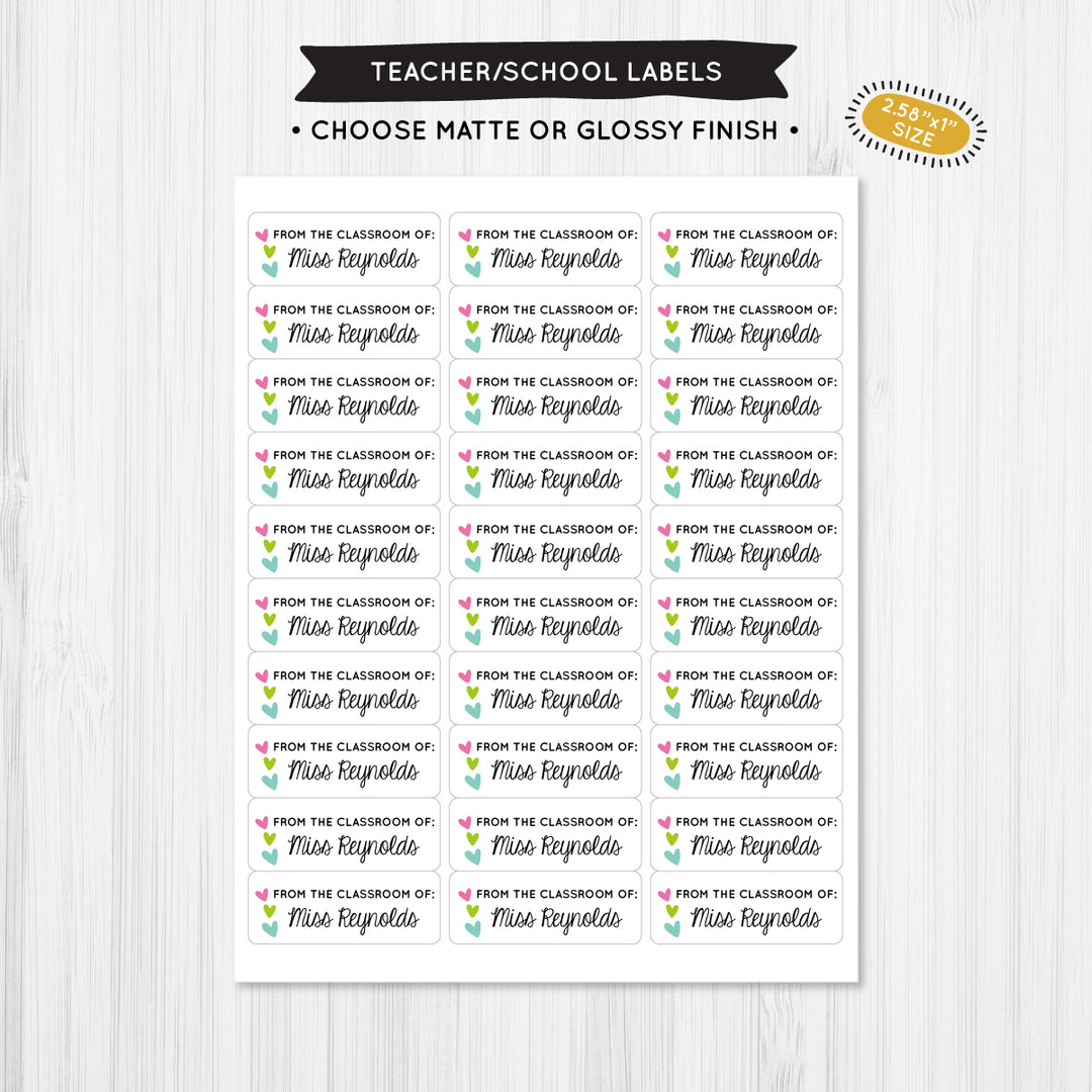 Hearts Teacher School Label - A Touch of Whimsy Designs