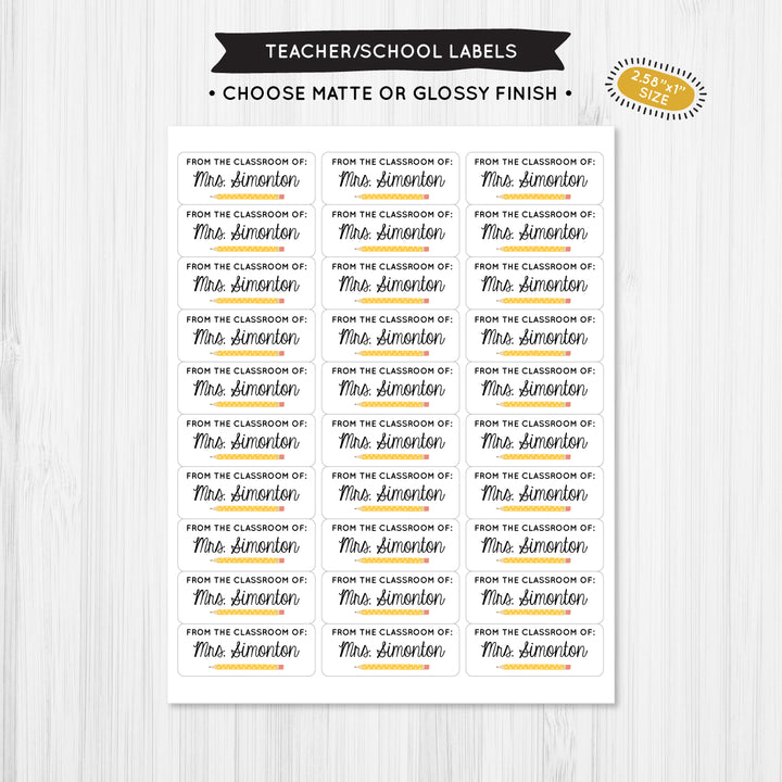 Teacher Pencil School Label - A Touch of Whimsy Designs