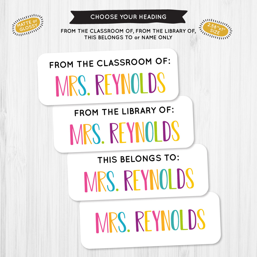 Colorful Name Teacher School Label - A Touch of Whimsy Designs