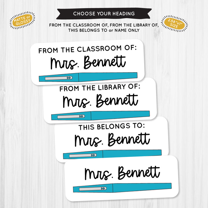 Flair Pen Blue Teacher School Label - A Touch of Whimsy Designs