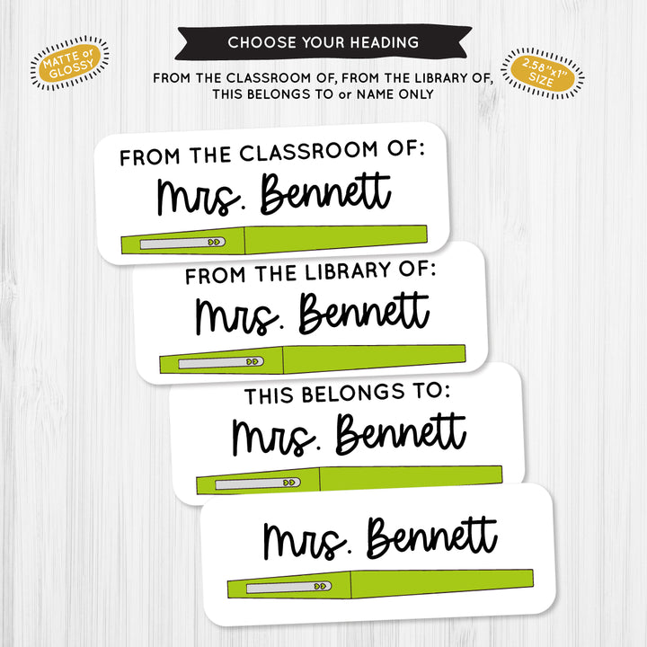 Flair Pen Green Teacher School Label - A Touch of Whimsy Designs