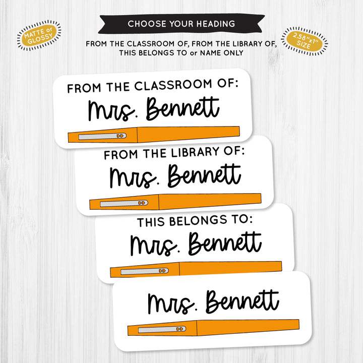 Flair Pen Orange Teacher School Label - A Touch of Whimsy Designs