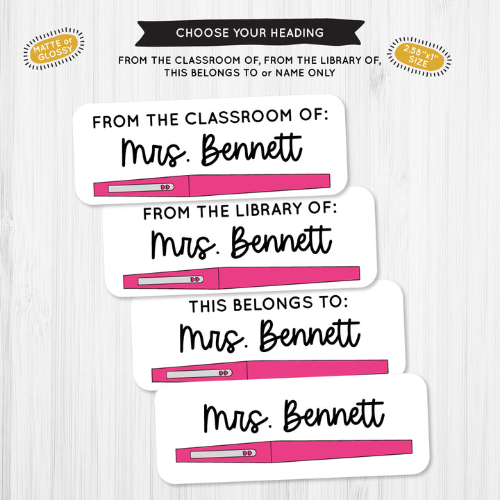 Flair Pen Pink Teacher School Label - A Touch of Whimsy Designs