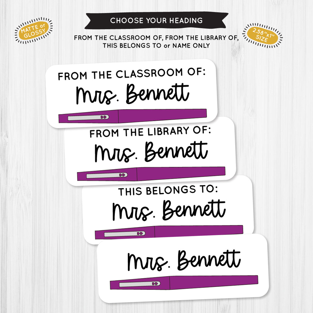 Flair Pen Purple Teacher School Label - A Touch of Whimsy Designs