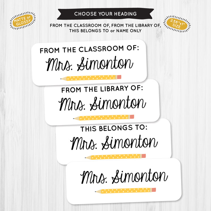 Teacher Pencil School Label - A Touch of Whimsy Designs